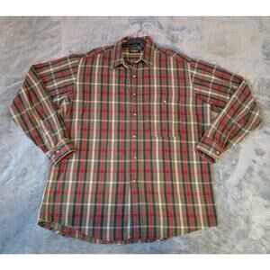 OSHKOSH B'GOSH Men's Brown/Red Button Up Plaid Flannel XL Tall USA